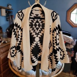 Open Front Drape Aztec Pattern Cardigan Sweater